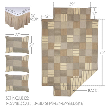 Sawyer Mill Charcoal 5pc Daybed Quilt Set (1 Quilt, 1 Bed Skirt, 3 Standard Shams) - The Fox Decor